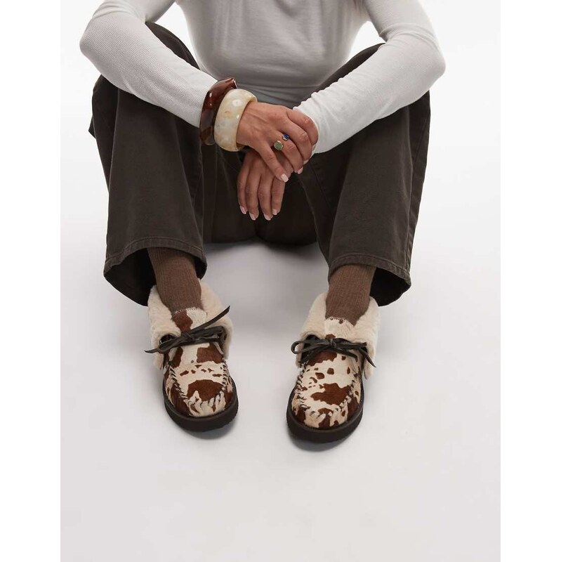 Bronx fluffy detail lace up loafers in suede cow-Brown 109773884