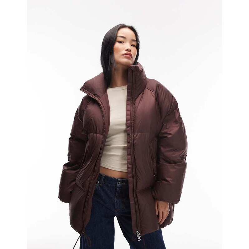 ARKET down puffer long line jacket in burgundy wine-Red