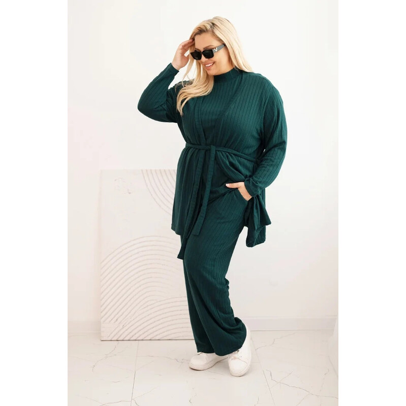 K-Fashion Dámský komplet Plus Size 3-dílný tmavě zelený