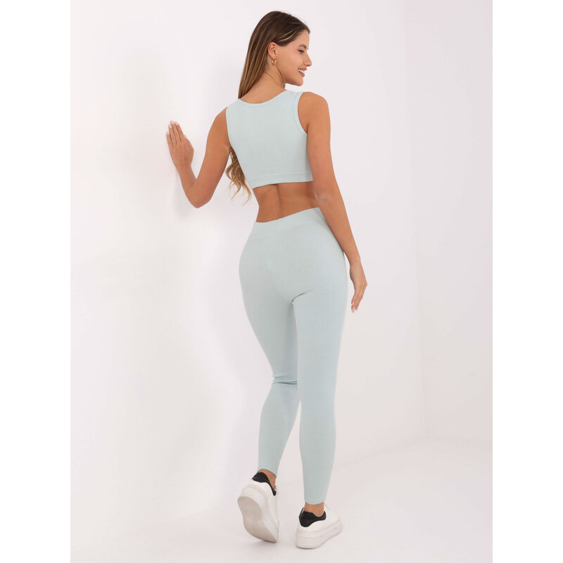 FOR FITNESS Světle modrá dámská žebrovaná souprava topu a legín -blue 62121410