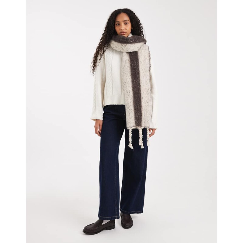 Glamorous stripe blanket scarf in grey and brown