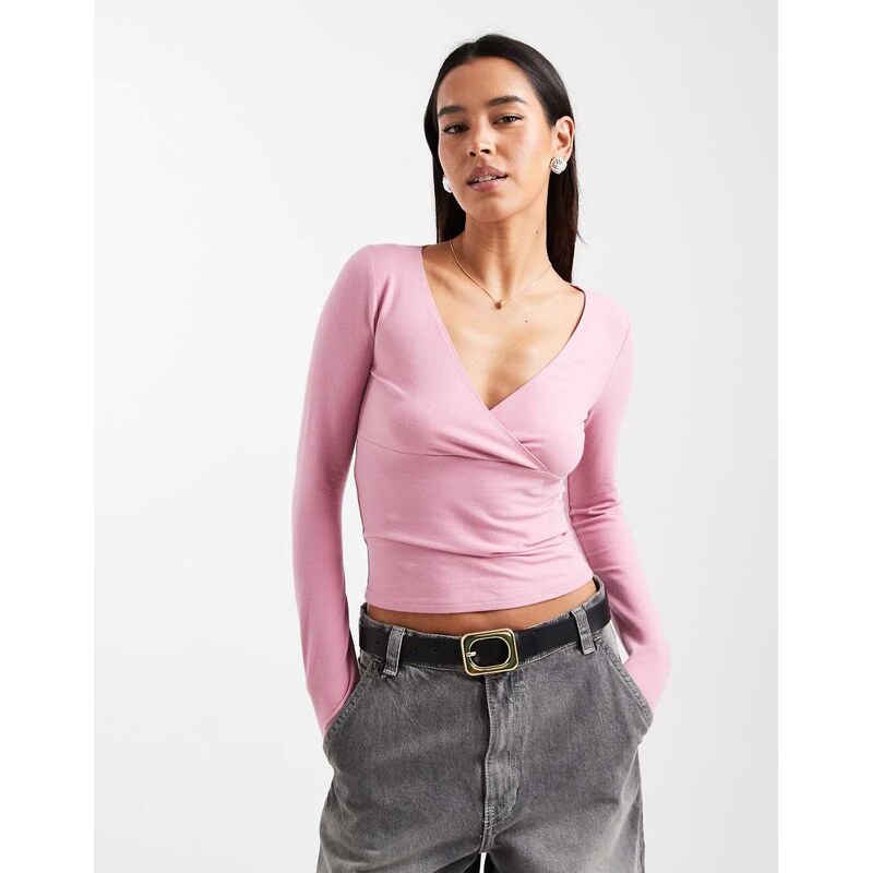 Hollister long sleeve wrap top in pink 108953828