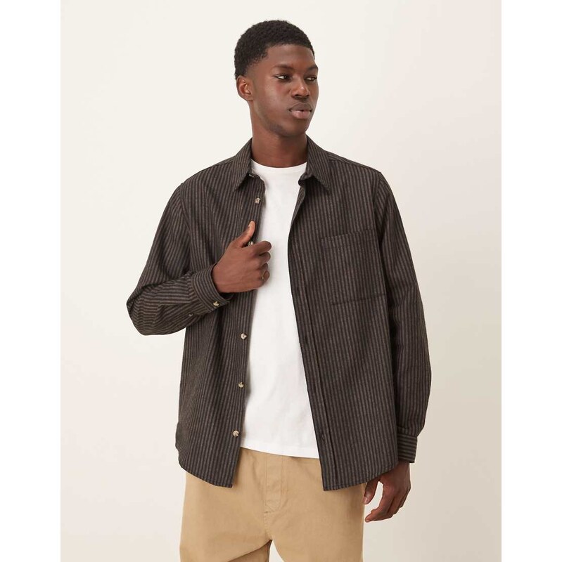 ASOS DESIGN relaxed shirt with pocket in navy and brown stripe