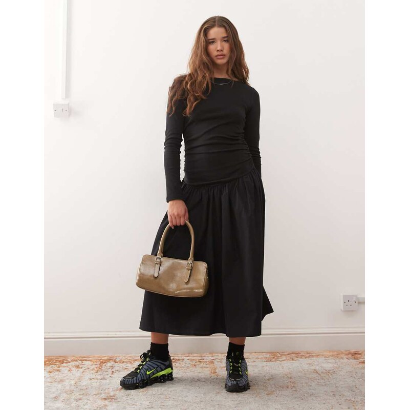 Reclaimed Vintage long sleeve midi dress with contrast skirt and