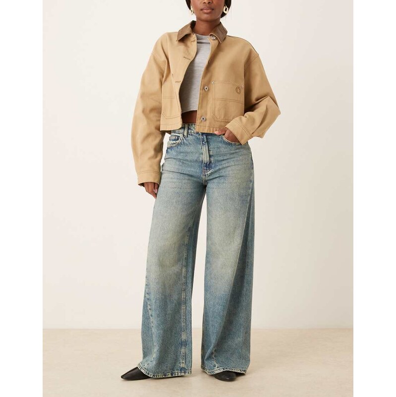 JDY Carina wide leg jeans with asymmetric seams in medium blue wash 108958698
