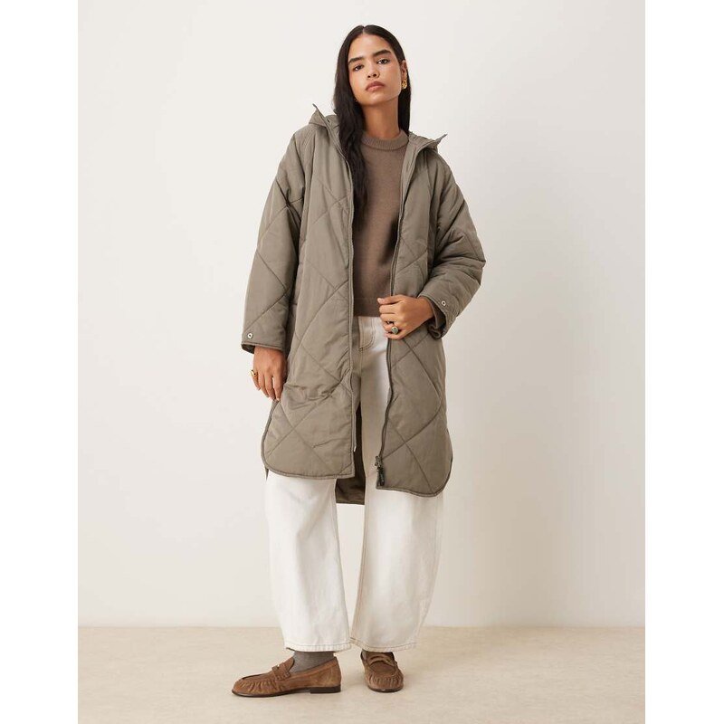 JJXX Sienna quilted hooded jacket in beige-Green