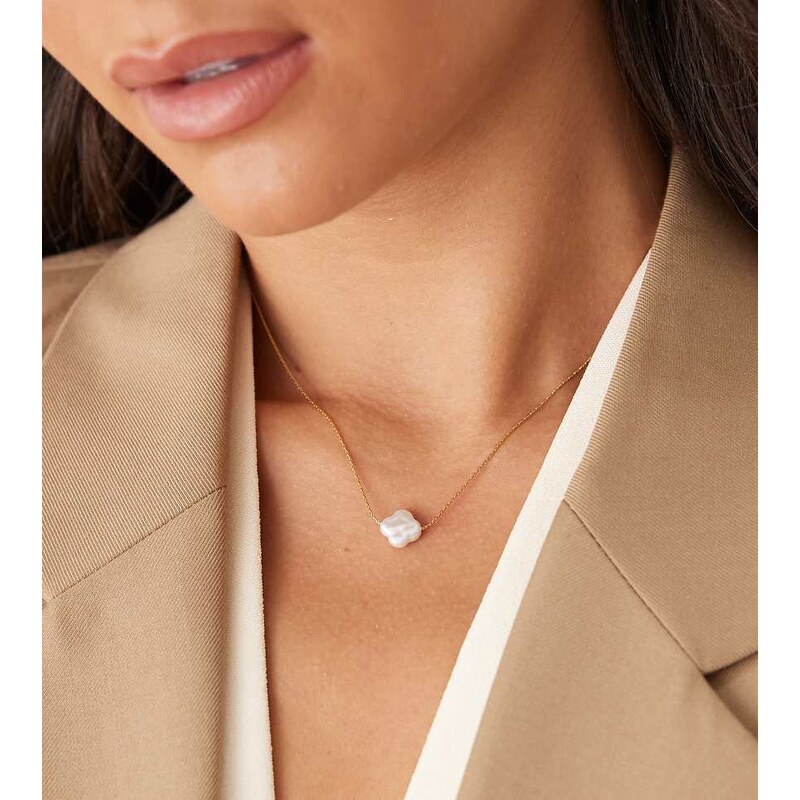 Lost Souls clover shape pearl pendant necklace in 18ct gold plated 108958674