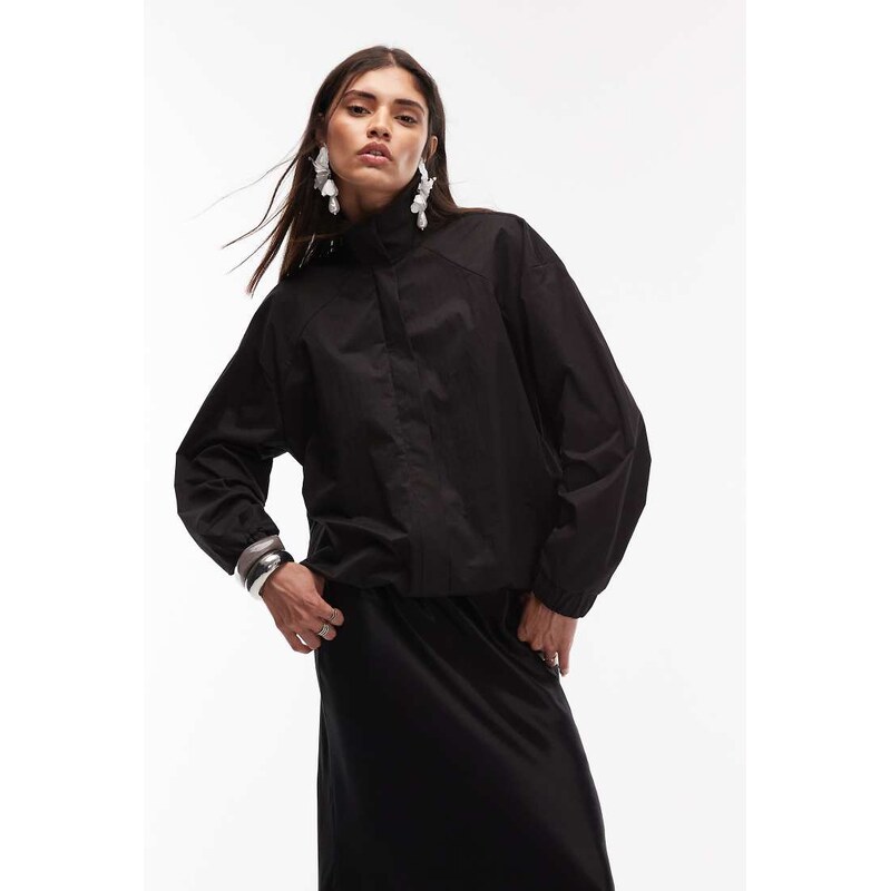 ASOS DESIGN funnel neck tech jacket with pleat sleeve detail in black 108958620
