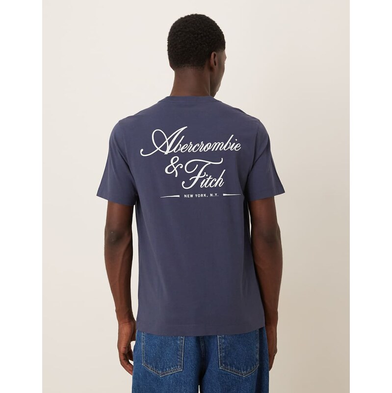 Abercrombie & Fitch script logo back print t-shirt in navy