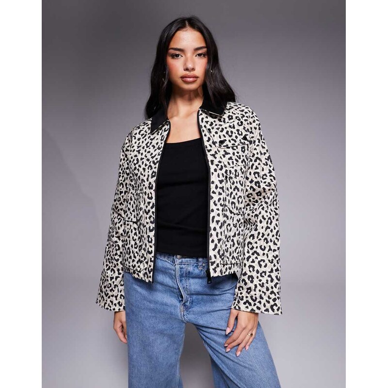 Barbour International leopard zip thru jacket with contrast cord 109316240