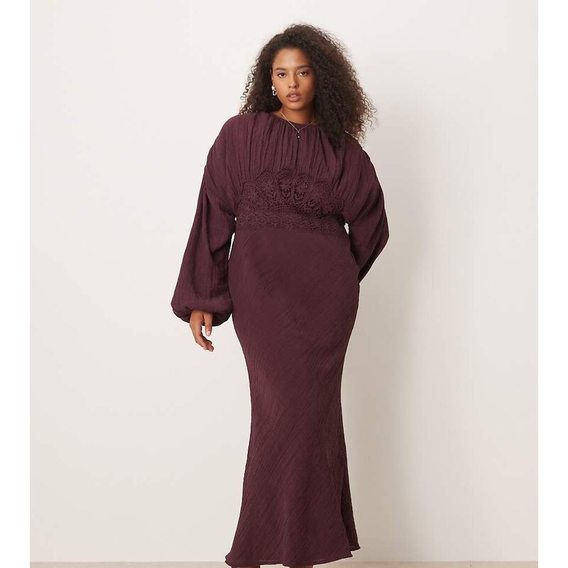 ASOS Curve ASOS DESIGN Curve crew neck maxi dress with volume sleeve 109605499