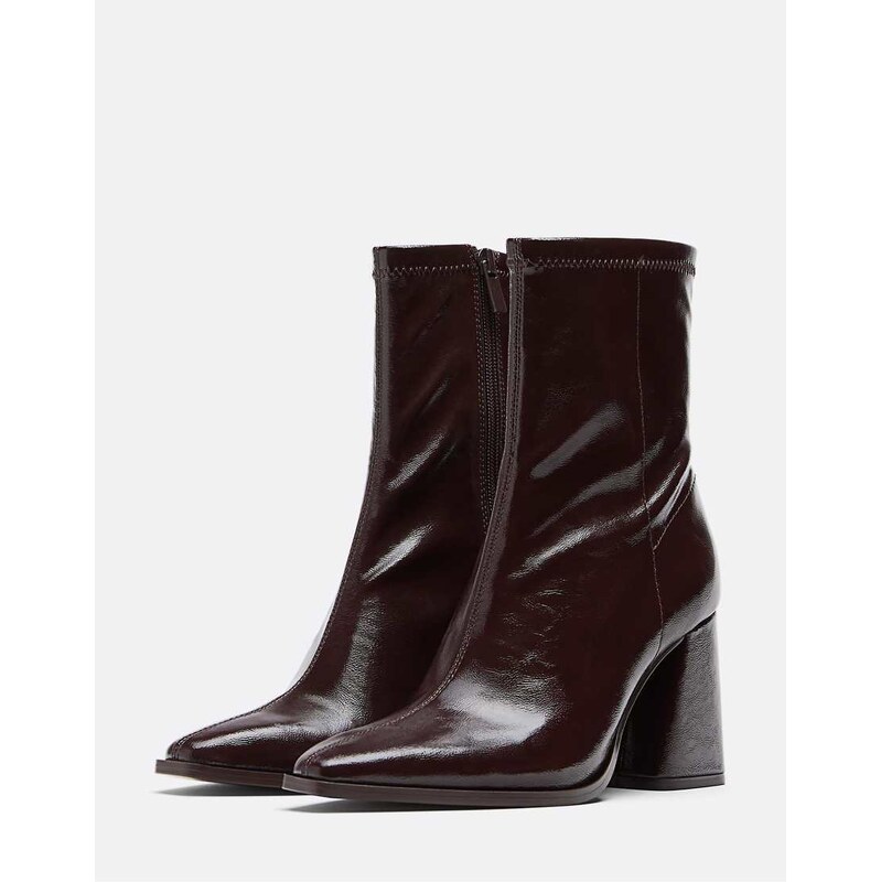 Stradivarius Wide fit. heeled ankle boots in burgundy in brown 108972492