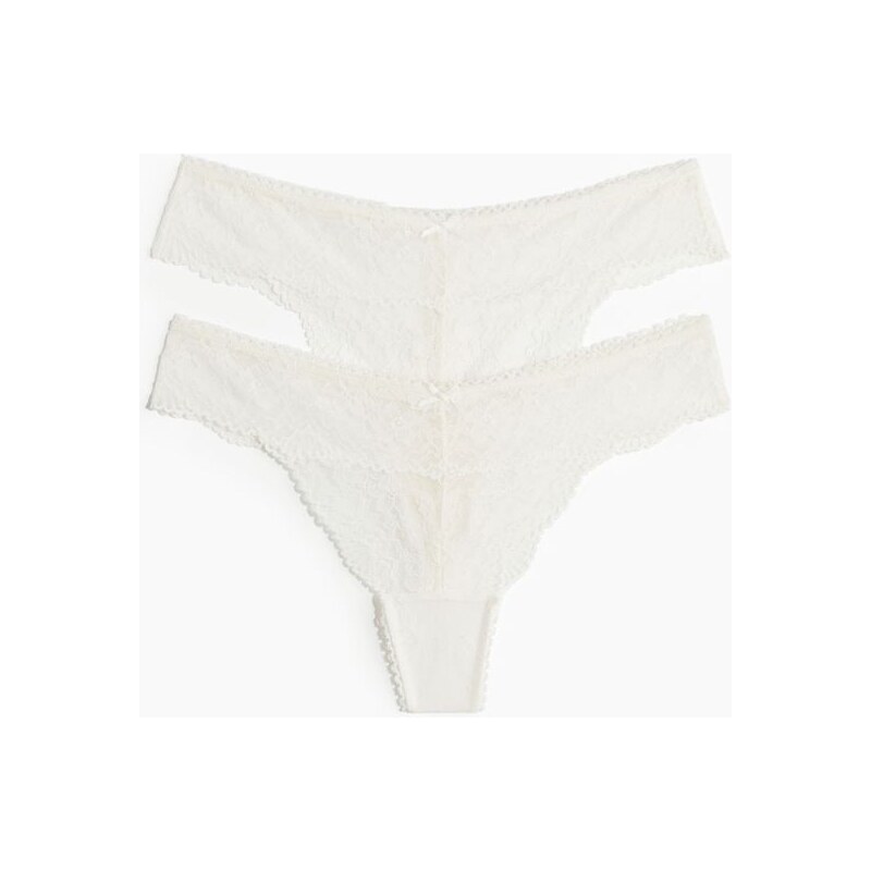 H&M - Krajkové kalhotky thong 2 kusy - bílá 108128874