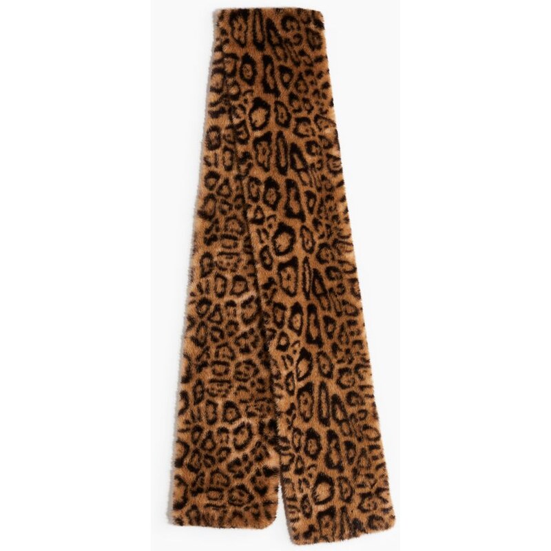 H&M - Huňatá šála - Béžová/Leopardí Potisk