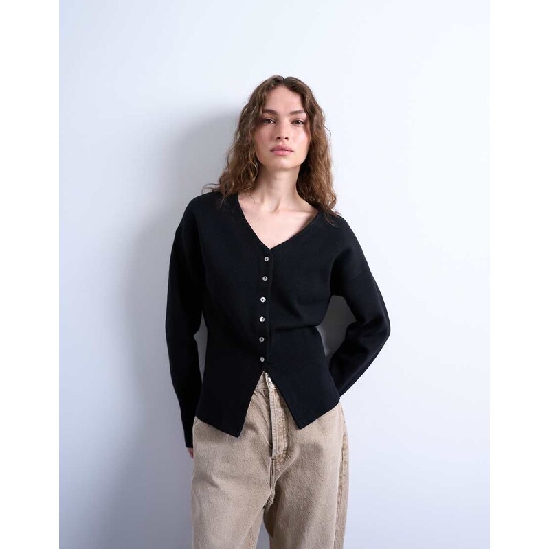 Topshop knitted V neck longline clean cinch waist cardigan in