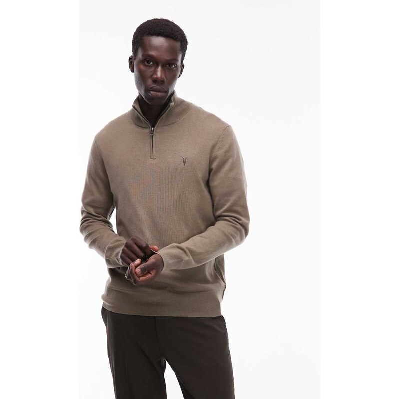 Allsaints Kilburn quarter zip jumper in green - KHAKI 108958539