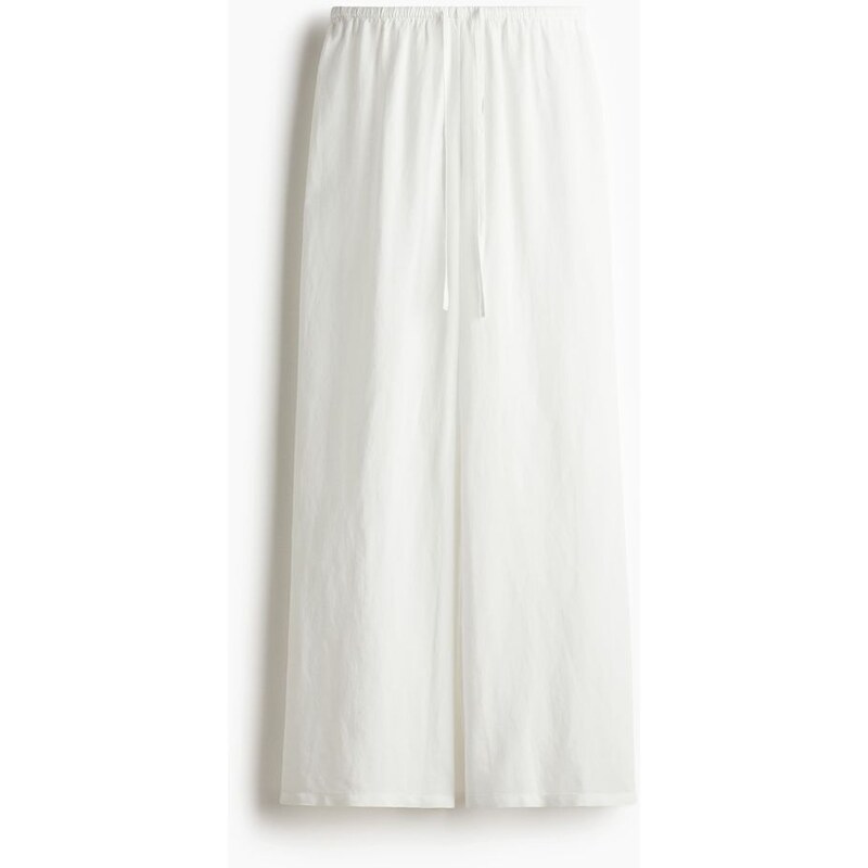 H&M - Kalhoty z lněné směsi se stahovací šňůrkou - bílá 108133401