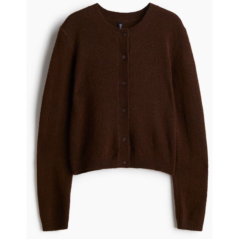H&M - Propínací svetr z jemného úpletu - Tmavě Hnědá