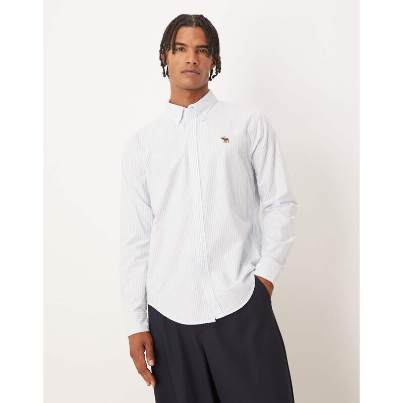 Abercrombie & Fitch long sleeve oxford striped shirt in blue