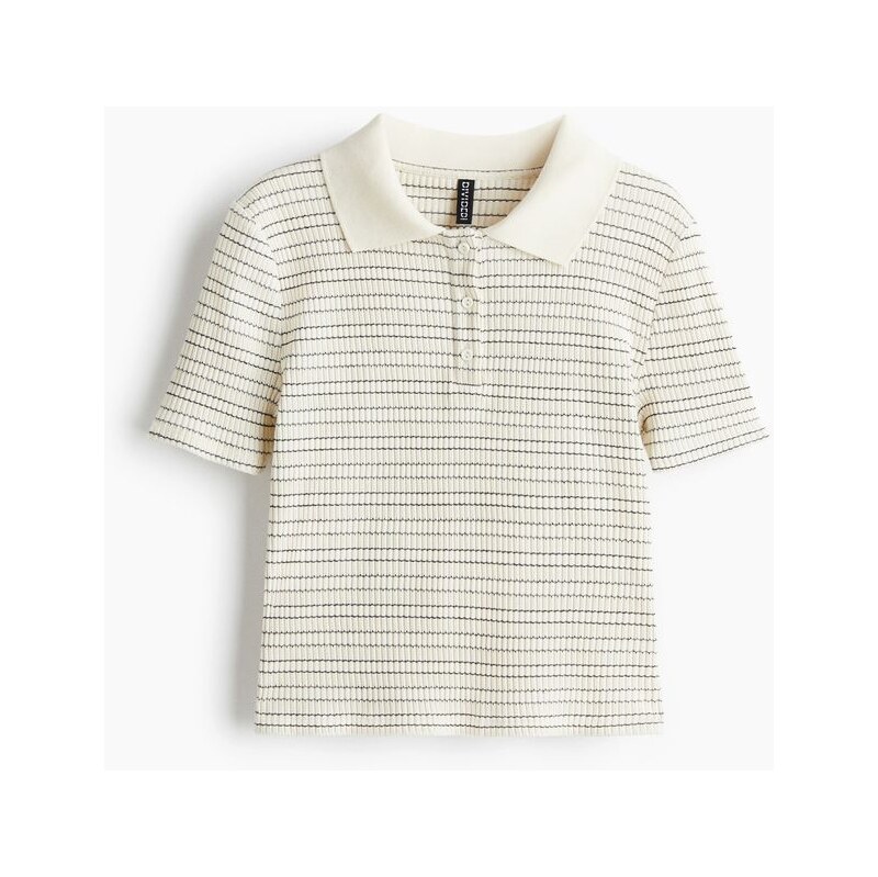 H&M - Top z žebrovaného úpletus límečkem - bílá 108210112