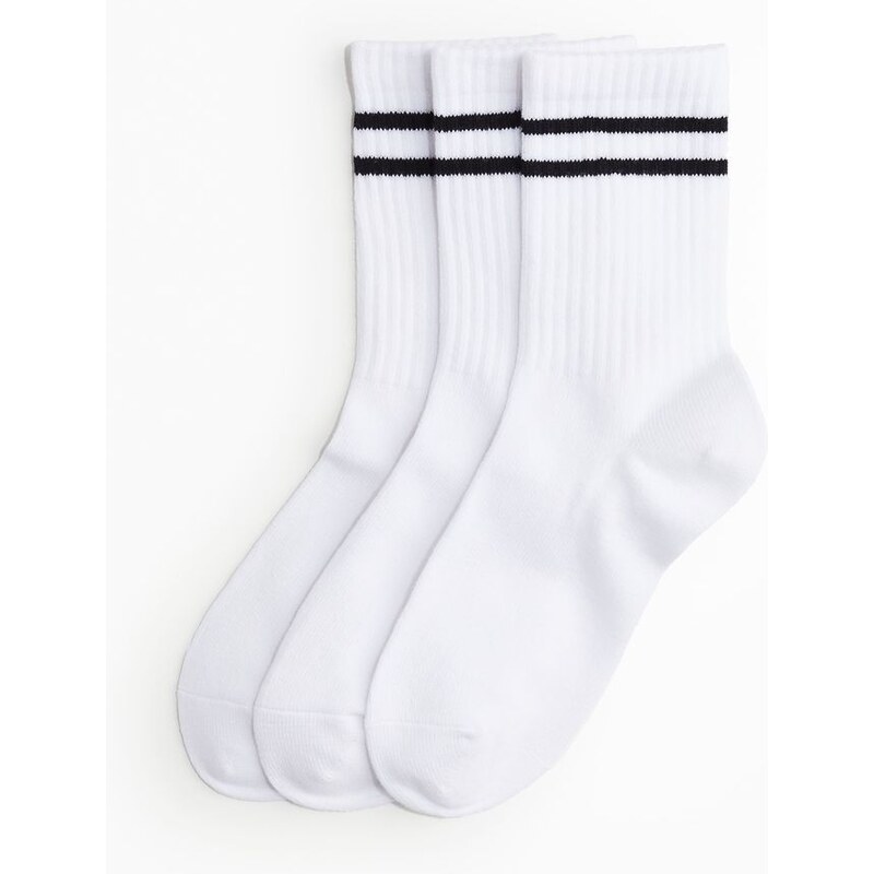 H&M - Sportovní ponožky 3 páry - Bílá/Proužky