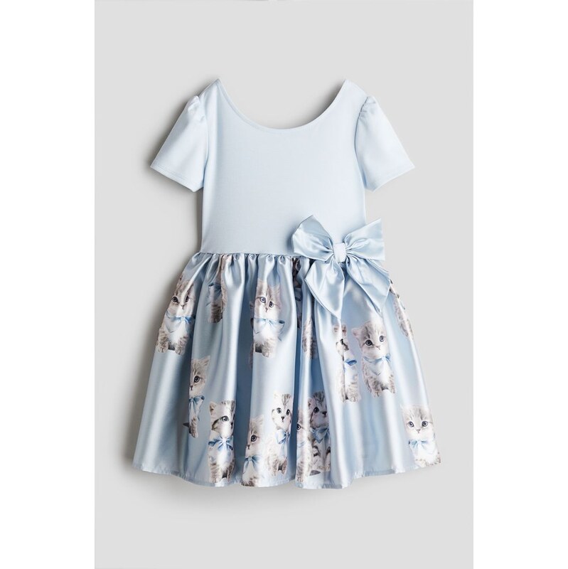 H&M - Šatys rozšířenou sukní - Bleděmodrá/Koťata