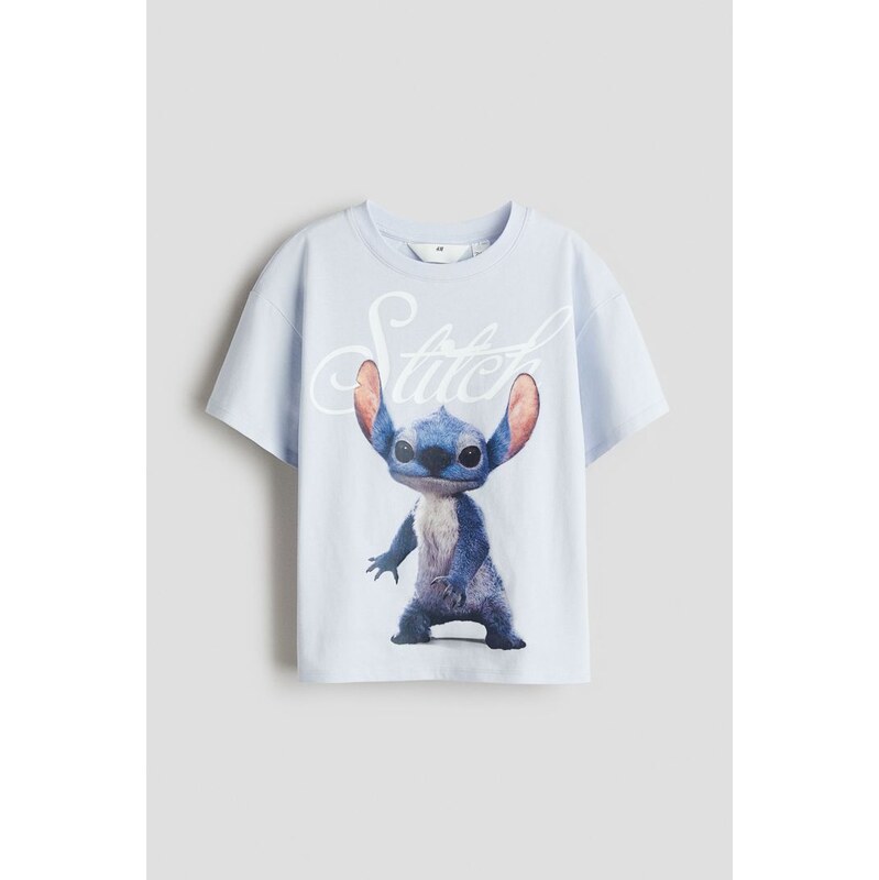 H&M - Bavlněné tričkos potiskem - Bleděmodrá/Lilo & Stitch