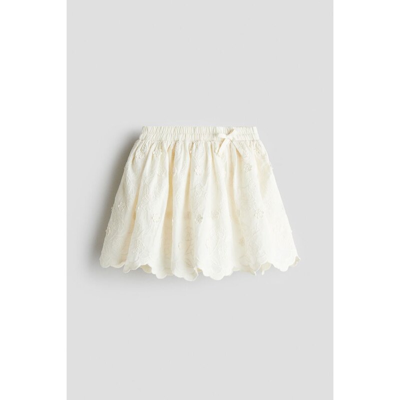 H&M - Vyšívaná bavlněná sukně - Krémová