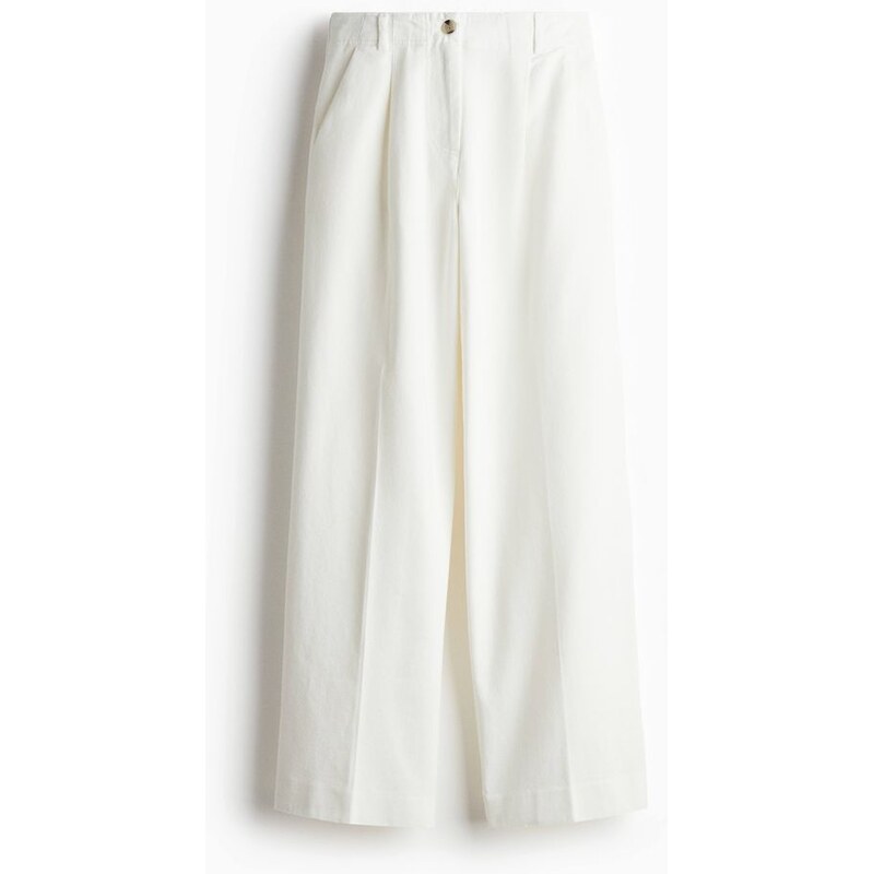 H&M - Široké keprové kalhoty - bílá 108135607