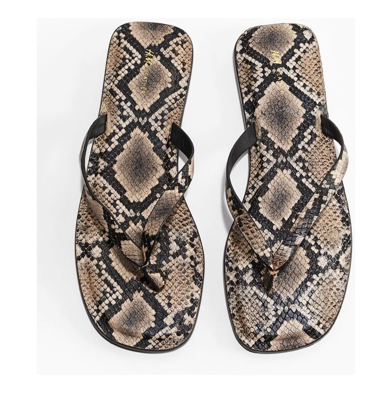 H&M - Kožené žabky - Béžová/Imitace Hadí Kůže