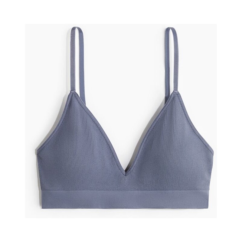 H&M - Bezešvá vyztužená měkká podprsenka - modrá 108136217