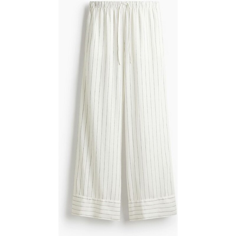H&M - Široké kalhoty z lněné směsi - bílá 108136436
