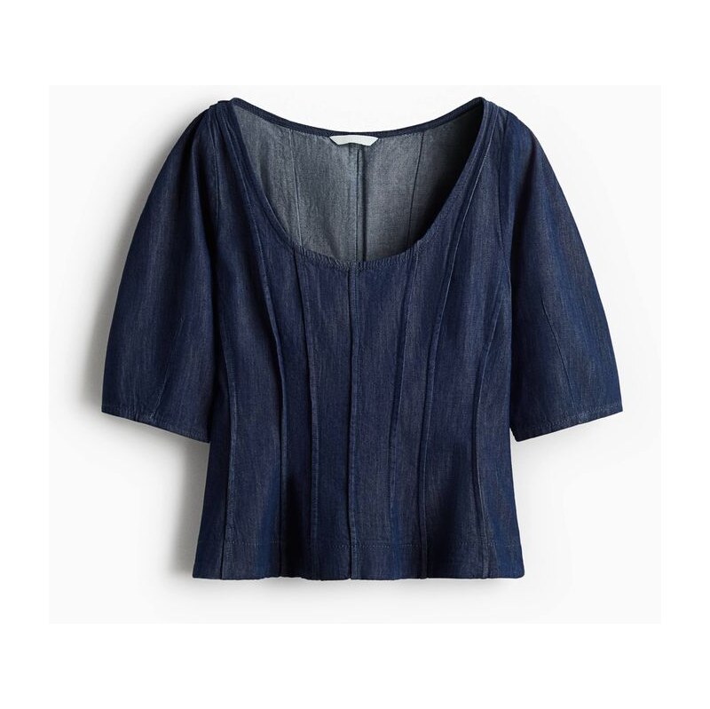 H&M - Džínová halenka peplum - Tmavý Denim Blue