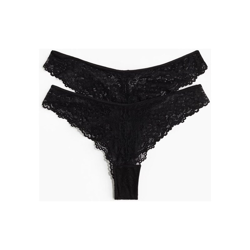 H&M - Krajkové kalhotky brazilian 2 kusy - černá 108137704