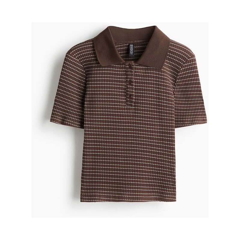 H&M - Top z žebrovaného úpletus límečkem - hnědá 108209388
