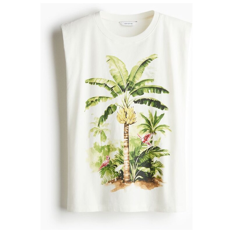 H&M - Top bez rukávů s tištěným motivem - Bílá/Palma