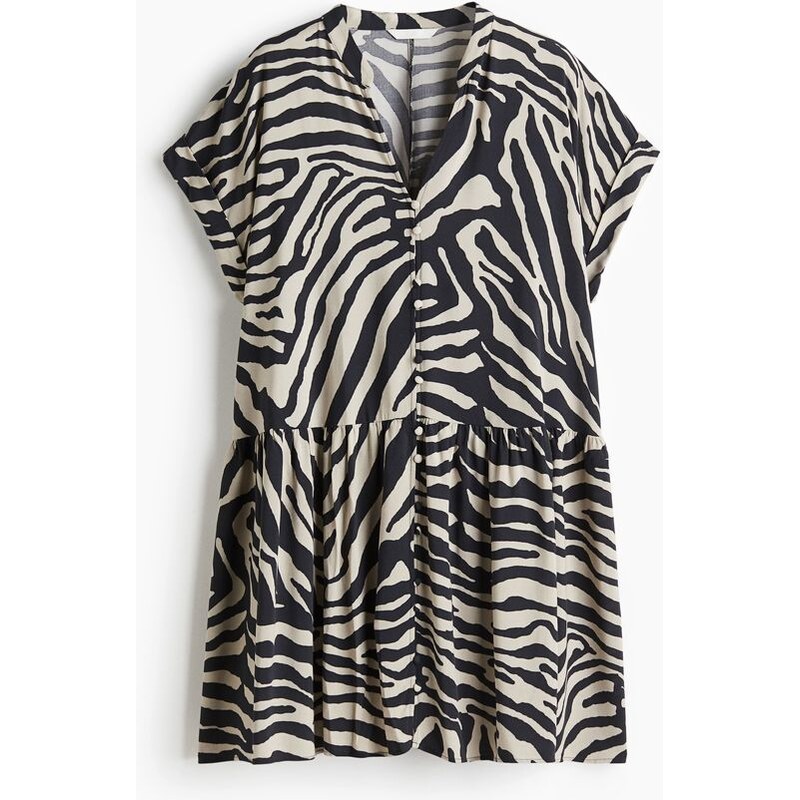 H&M - Mačkané tunikové šaty - Krémová/Zebří Potisk