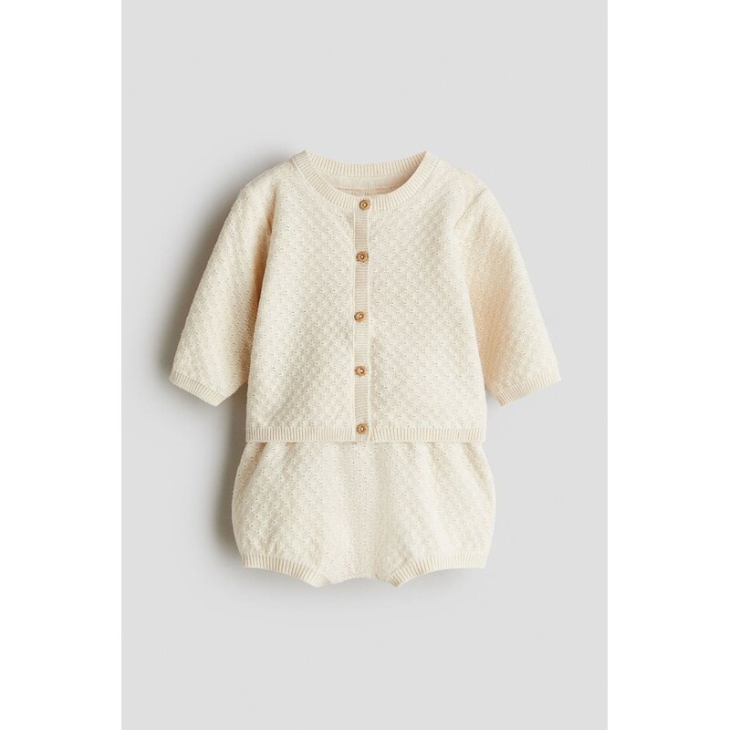 H&M - Dvoudílná bavlněná souprava z ažurového úpletu - béžová 108140752