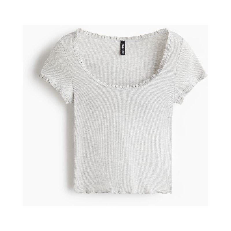 H&M - Tops krajkovým lemem - šedá 108158814