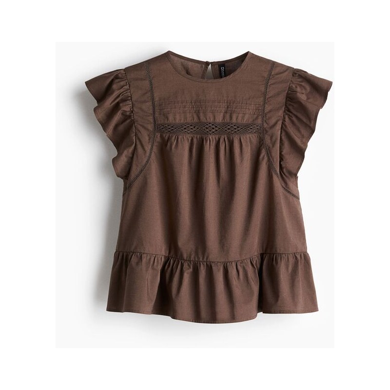 H&M - Halenka peplums krajkovými vsadkami - Hnědá