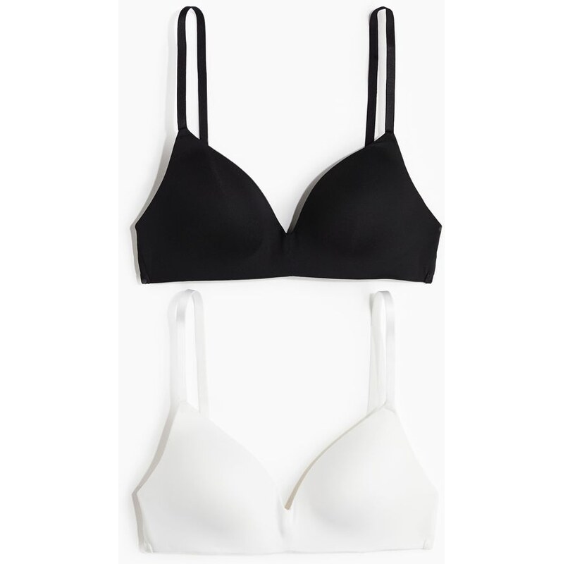 H&M - Podprsenka z mikrovlákna bez kostic 2 kusy - Černá/Bílá