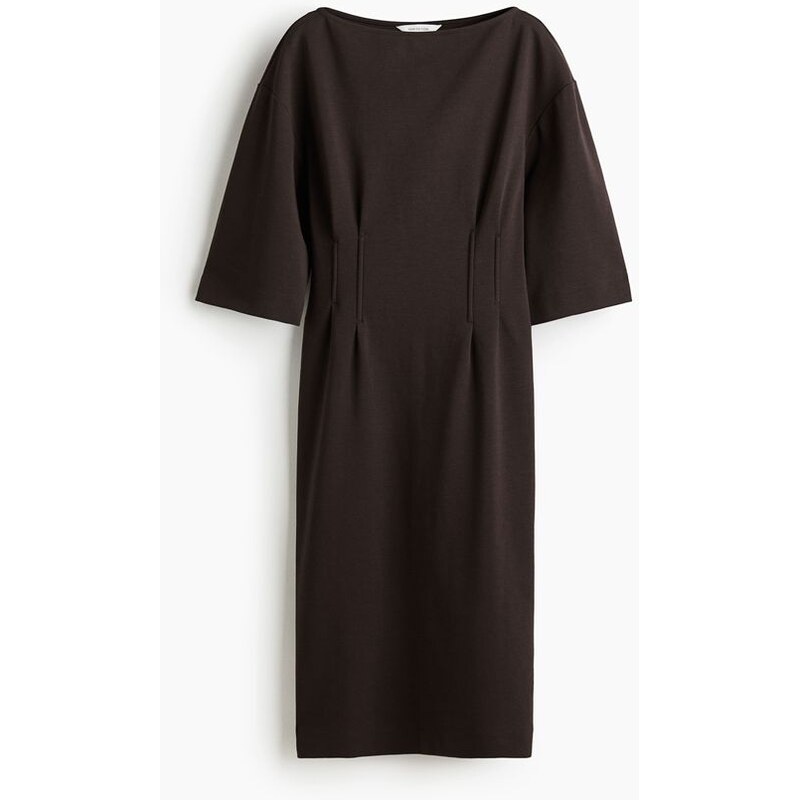 H&M - Tričkové šatys projmutým pasem - Tmavě Hnědá