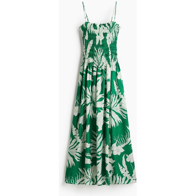 H&M - Šaty na ramínkas žabkováním - Zelená/Bílé Květy
