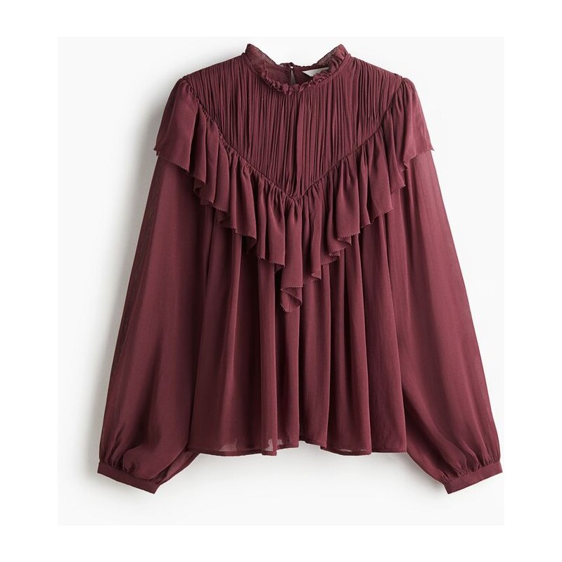 H&M - Volánková halenka z šifonu - Vínová