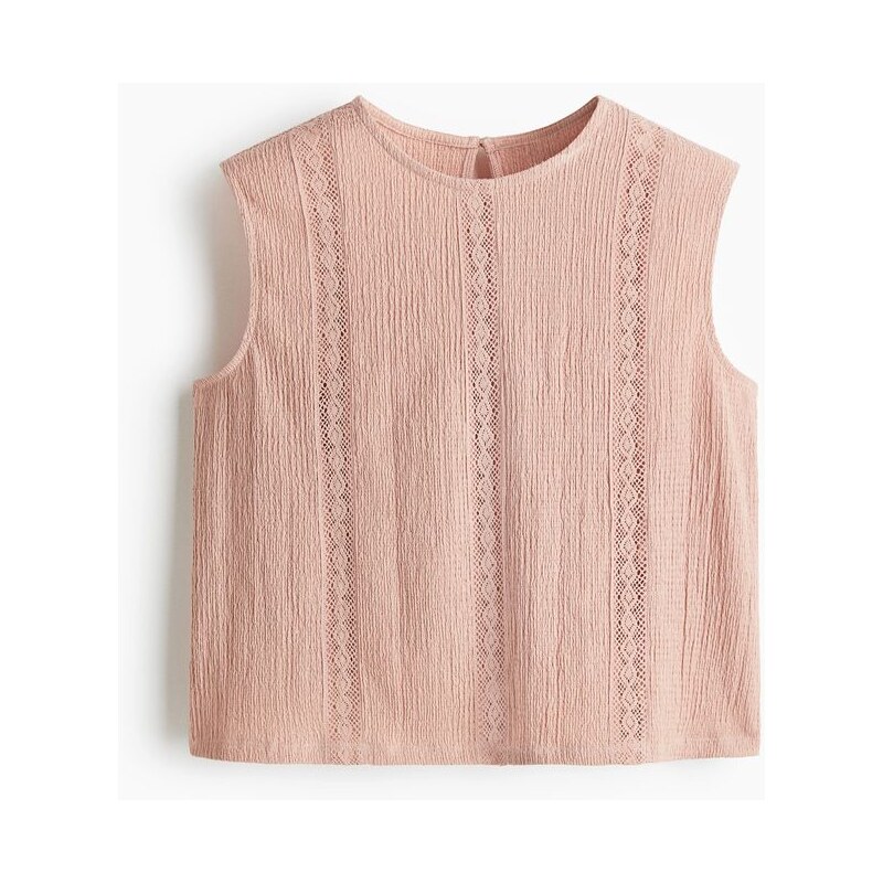 H&M - Halenka z mačkané látkys krajkou - Broskvově Růžová