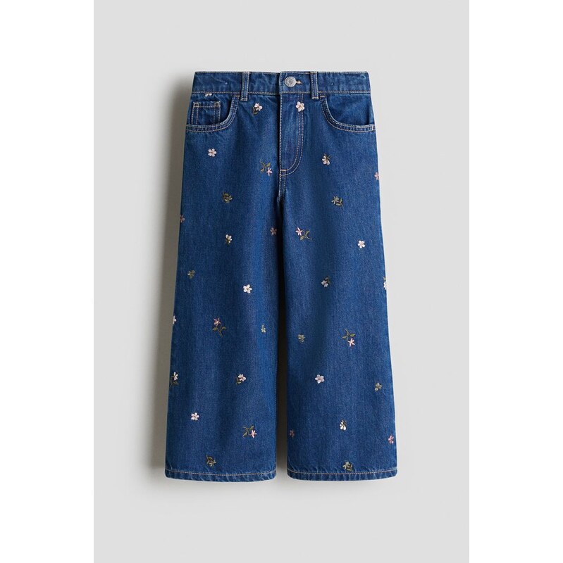 H&M - Džínys motivem Wide Leg - Denim Blue/Květiny