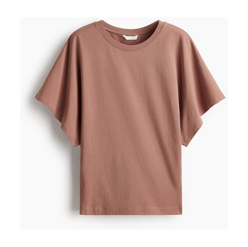 H&M - Tričkos motýlkovými rukávy - Tlumená Hnědá