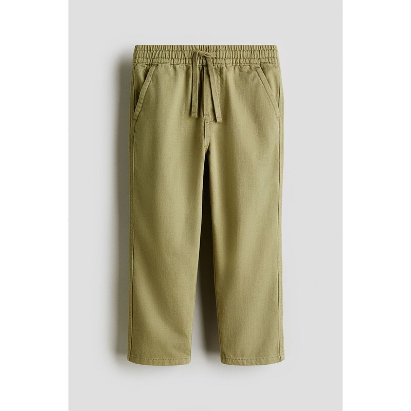 H&M - Kalhoty z bavlněného kepru - Světle Zelená Khaki