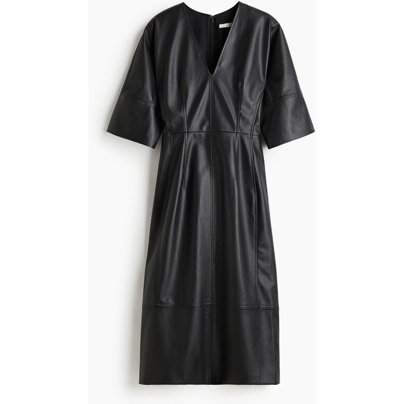 H&M - Šaty midi z potažené látky - Černá