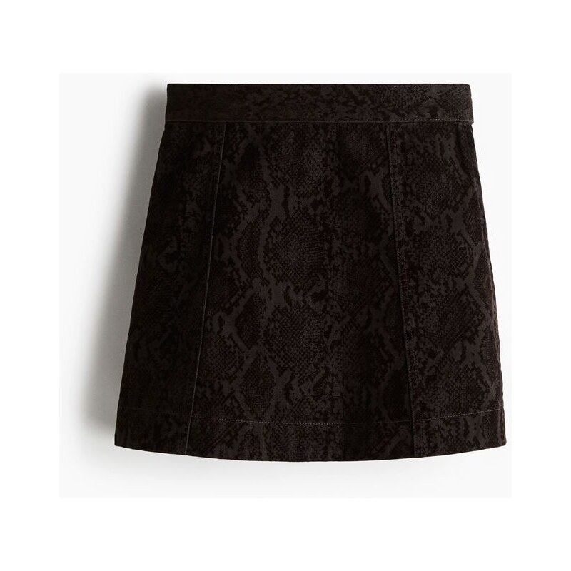 H&M - Džínová minisukně - Tmavě Hnědá/Vzor Hadí Kůže
